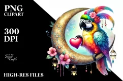 Adorned Parrot on Half Moon PNG Product Image 2