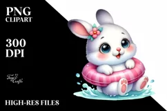 Smiling Snowshoe Hare with Swimming Ring Clipart Product Image 1