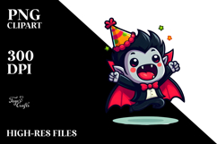 Cute Cartoon Vampire with Birthday Hat, Transparent PNG Product Image 2