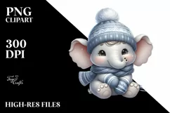 Cute Winter Baby Elephant PNG Product Image 3