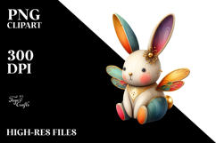 Colorful Bunny made of Wood with Golden Insertions PNG Product Image 2