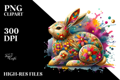 Colorful Bunny made of Wood with Golden Insertions, PNG Product Image 2