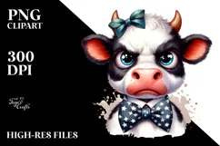 Watercolor Funny Cow Bow and Tie PNG Product Image 2