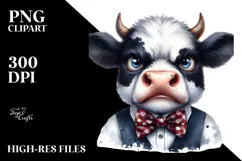 Watercolor Funny Cow Bow and Tie PNG Product Image 2