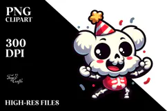 Cute Cartoon Skeleton with Party Hat PNG Product Image 2