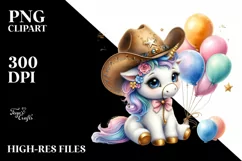 Cute Unicorn Cowboy Hat Watercolor Clipart Title Product Image 1