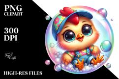Colorful Baby Rooster Cuddling in Soap Bubble PNG Product Image 2