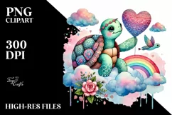 Colorful Pastel Turtle on Cloud PNG Product Image 2