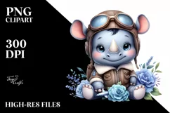 Smiling Baby Rhino in Aviator Suit | Clipart Product Image 1