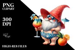 Gnome Drinking Cocktail with Gigantic Lemon, PNG Product Image 2