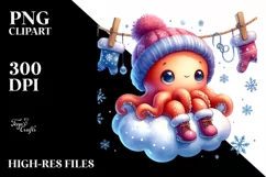 Winter Octopus with Snowflakes PNG Product Image 3