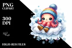 Winter Octopus with Snowflakes PNG Product Image 3