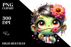Frankenstein Kid with Flower in Mouth PNG Product Image 2