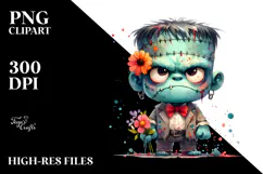Frankenstein Kid with Flower in Mouth PNG Product Image 2