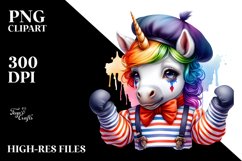 Colorful Baby Unicorn in Mime&#039;s Outfit, PNG Product Image 3