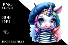 Colorful Baby Unicorn in Mime&#039;s Outfit, PNG Product Image 2