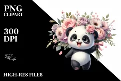 Baby Panda Flower Bouquet | Sublimation Clipart Product Image 1