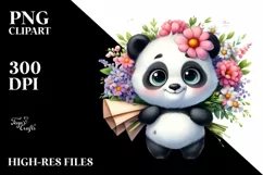 Baby Panda Flower Bouquet | Sublimation Clipart Product Image 1
