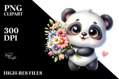 Excited Baby Panda with Flower Bouquet Clipart Product Image 1