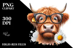 Funny Highland Cow Portrait with Daisy Product Image 2