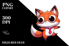 Cute Cartoon Fox in Bow Tie PNG Product Image 2