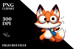 Cute Cartoon Fox in Bow Tie PNG Product Image 2