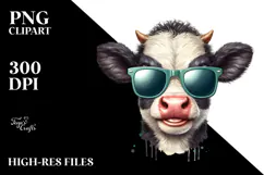 Funny Baby Cow with Sunglasses PNG Product Image 2