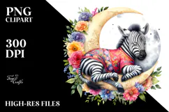 Vibrant Baby Zebra Sleeping on the Moon PNG Product Image 2