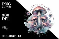 Mystical Celestial Mushroom,Watercolor PNG Product Image 1