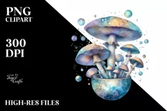 Mystical Celestial Mushroom,Watercolor PNG Product Image 1