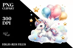Cute Baby Unicorn Balloons Star Clipart Product Image 3