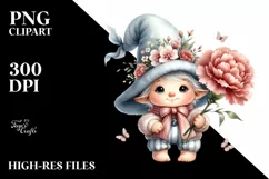 Cute Baby Gnome with Carnation, Transparent PNG Product Image 2