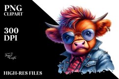 Posing Highland Cow with Aggressive Expression, Watercolor Product Image 1