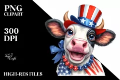 Cow Portrait with Party Hat in USA Flag Colors | Clipart Product Image 3