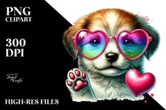 Detailed Colorful Puppy with Heart Sunglasses, PNG Product Image 2
