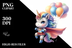 Cute Baby Unicorn Posing with Balloons | Clipart Product Image 1