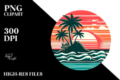 Retro Tropical Island Sunset, PNG Product Image 2