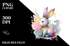 Colorful Bunny in , Watercolor PNG Product Image 2