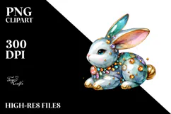 Colorful Pastel Bunny on Splashy Background PNG Product Image 2