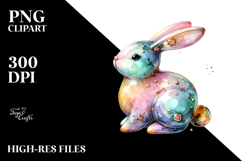 Colorful Bunny in , Watercolor PNG Product Image 2