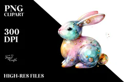 Colorful Bunny in , Watercolor PNG Product Image 2