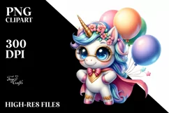 Cute Baby Unicorn Posing with Balloons | Clipart Product Image 3