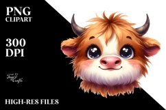 Expressive Highland Cow,Watercolor PNG Product Image 1