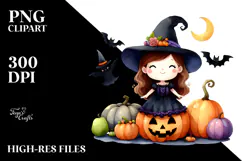 Simple Funny Witch Halloween Clipart PNG Product Image 2
