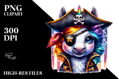 Colorful Baby Unicorn with Pirate&#039;s Eye Patch, PNG Product Image 2