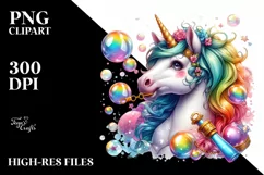 Colorful Baby Unicorn Blowing Bubbles, PNG Product Image 1