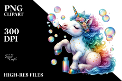 Colorful Baby Unicorn Blowing Bubbles, PNG Product Image 2