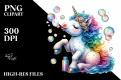 Colorful Baby Unicorn Blowing Bubbles, PNG Product Image 3