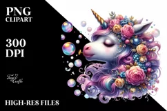 Colorful Baby Unicorn Blowing Bubbles, PNG Product Image 1