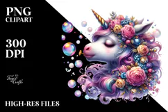 Colorful Baby Unicorn Blowing Bubbles, PNG Product Image 2